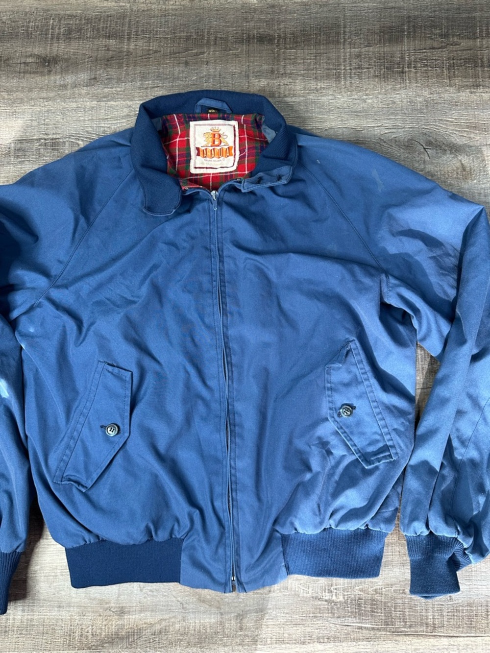 Vintage Baracuta Navy Bomber Jacket with Tartan Lining Button Collar Men’s 40R - Picture 2 of 16